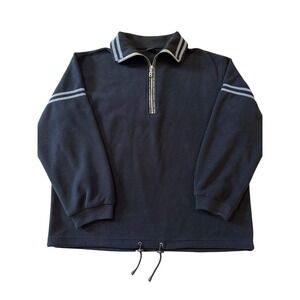 Bogner Mens Fleece Quarter Zip Pullover Black Striped Trim Made in USA Large